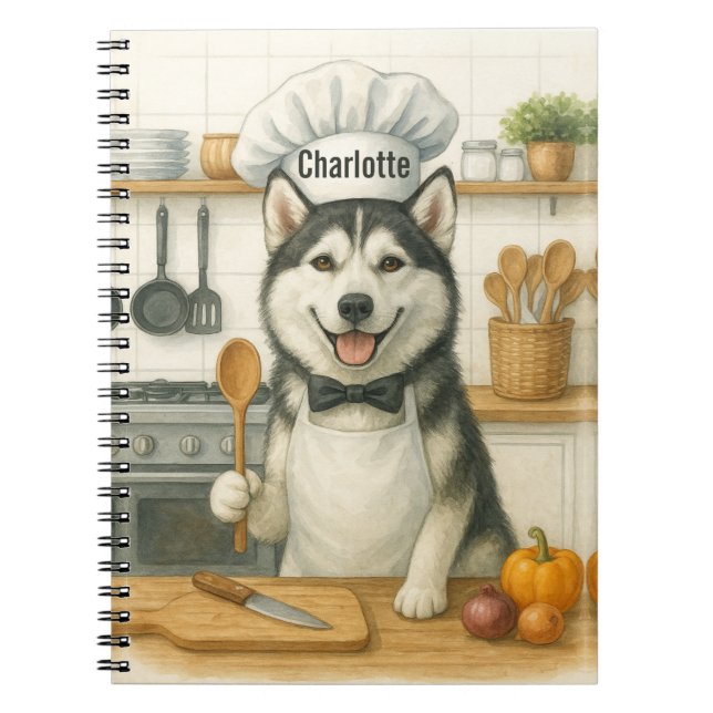 Carnet Chien Chef Sibérien Husky Drôle Nom Personnalisé (Devant)
