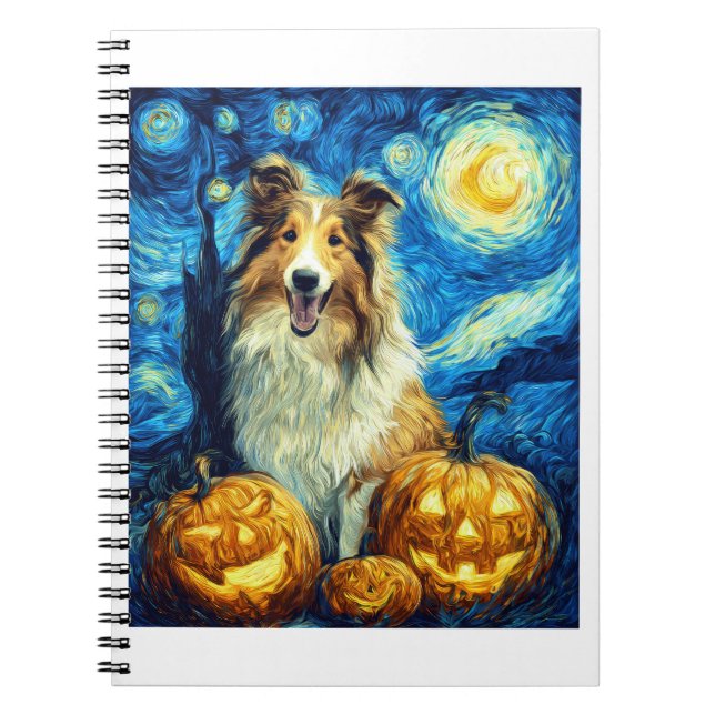 Carnet Chien Colley Roux Mignon Halloween Jack O Lantern  (Devant)