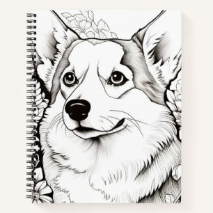 Carnet Chien Corgi Nature paisible Prairie Dessin de croq