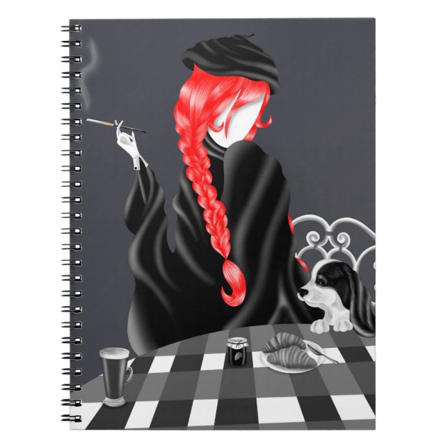Carnet Chien & Dame dans un café français rouge (Devant)