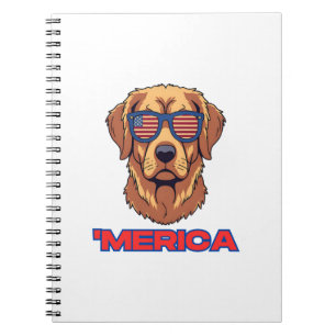 Carnet Chien d'Amérique avec lunettes de soleil drapeau U