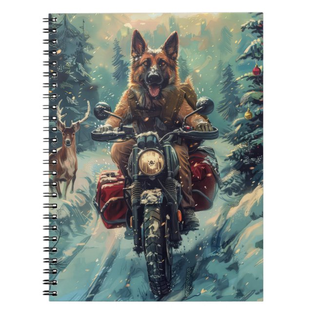Carnet Chien de berger belge en moto Noël (Devant)