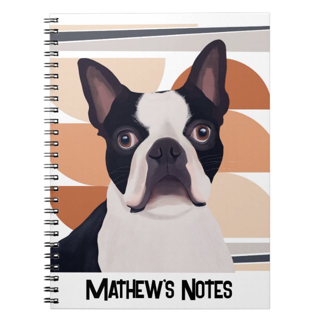 Carnet Chien de Boston Terrier - Orange Géométrique (Devant)
