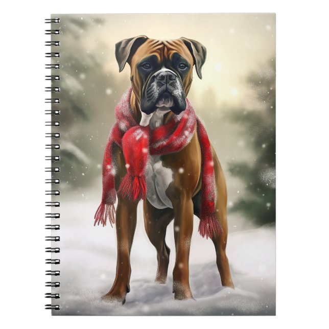 Carnet Chien de boxe en Noël de neige (Devant)