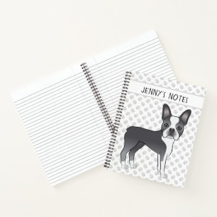 Carnet Chien de dessin animé Boston Terrier bleu et blanc