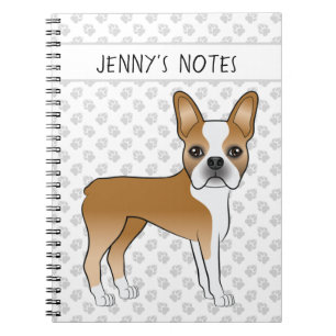 Carnet Chien de dessin animé Boston Terrier fauve avec te