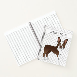 Carnet Chien de dessin animé Boston Terrier marron et tex