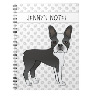 Carnet Chien de dessin animé Boston Terrier noir et blanc