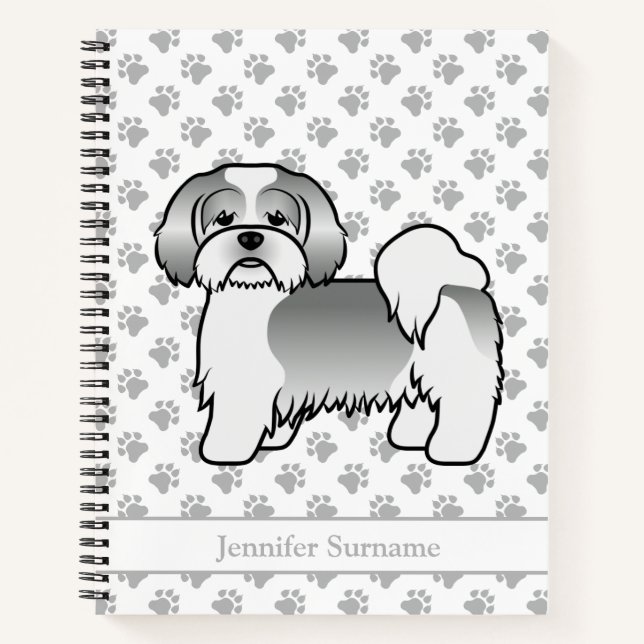 Carnet Chien de dessin animé Lhasa Apso argent et blanc & (Devant)