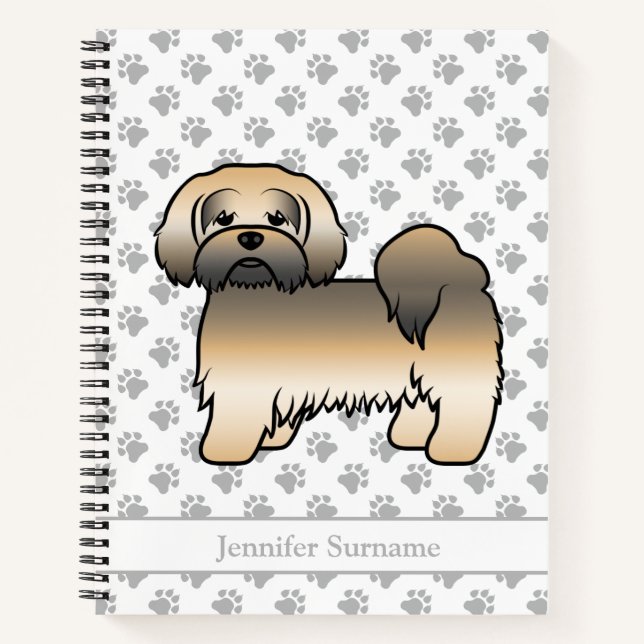 Carnet Chien de dessin animé Lhasa Apso Sable Doré & Nom (Devant)