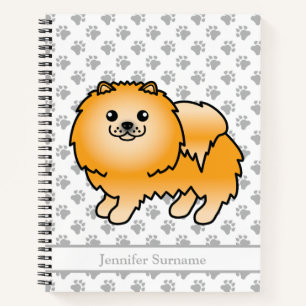 Carnet Chien de dessin animé mignon Pomeranian orange & T