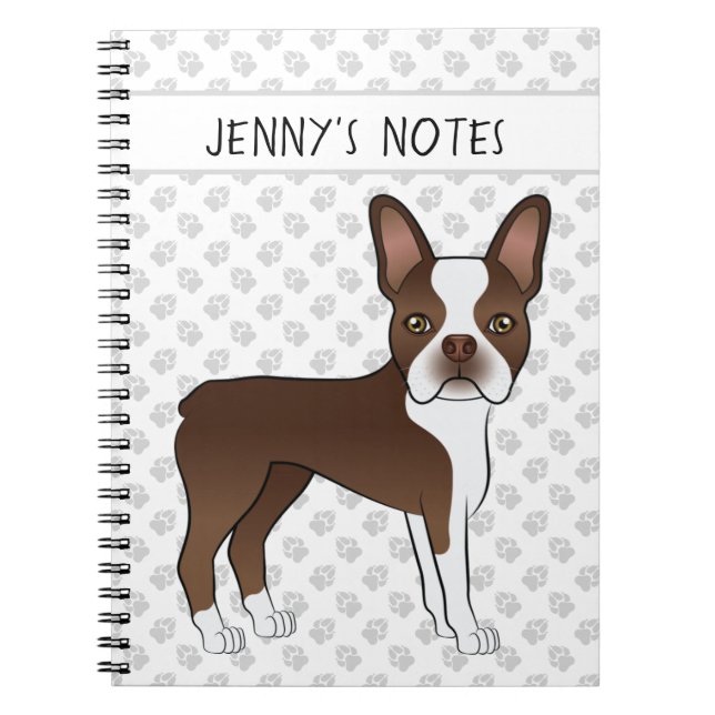 Carnet Chien de dessin animé mignon Terrier de Boston au  (Devant)
