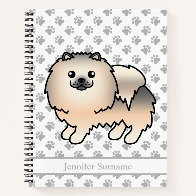 Carnet Chien de dessin animé Pomeranian Sable Crème & Tex (Devant)