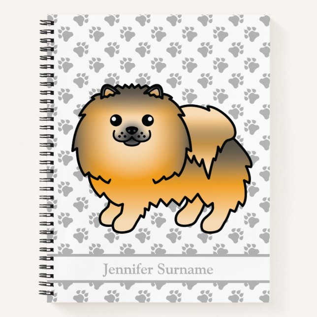 Carnet Chien de dessin animé Pomeranian sable orange & Te (Devant)
