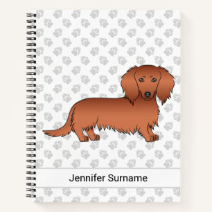 Carnet Chien de dessin animé teckel à longs cheveux rouge
