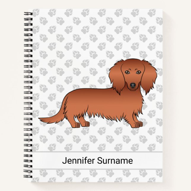 Carnet Chien de dessin animé teckel à longs cheveux rouge (Devant)