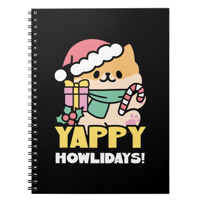 Carnet Chien de Noël mignon - Yappy Howlidays (Devant)