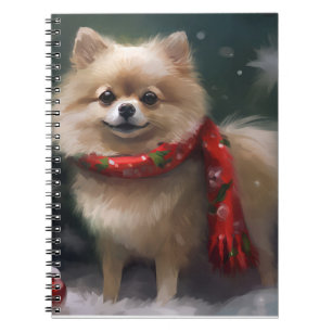 Carnet Chien de Poméranie en Noël de neige
