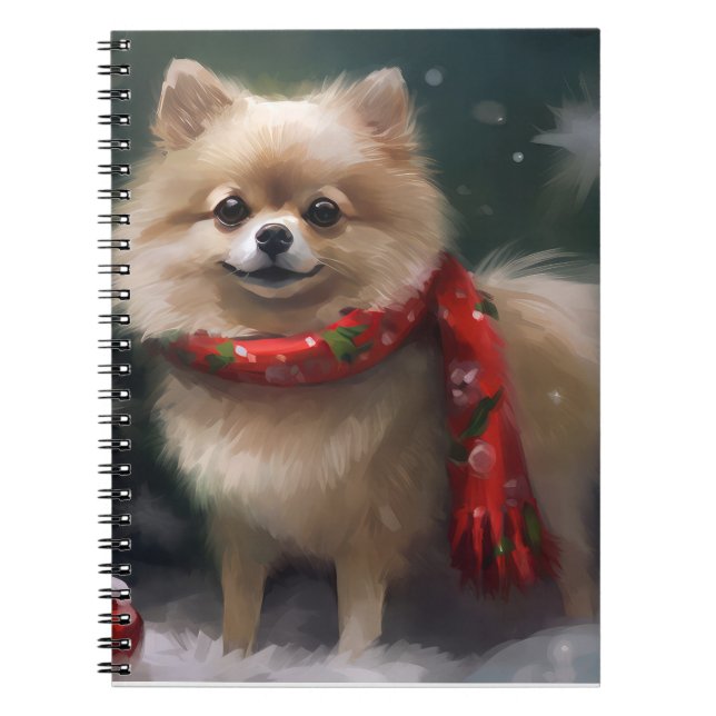 Carnet Chien de Poméranie en Noël de neige (Devant)
