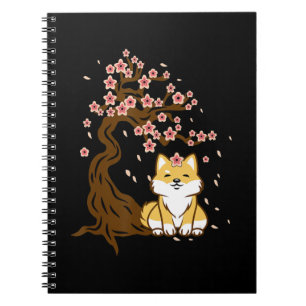 Carnet Chien de Shiba inu assis sous l'arbre aux fleurs d