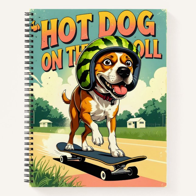 Carnet Chien de skateboard été drôle rétro plage  (Devant)