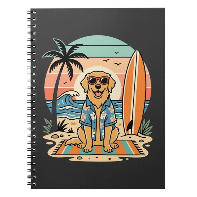 Carnet Chien de surf Rétro Plage Été (Devant)
