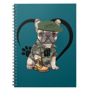 Carnet Chien de taule français en tenue Camo et Beret ver