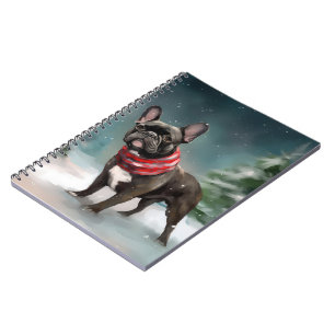 Carnet Chien de taureau français à Noël de neige