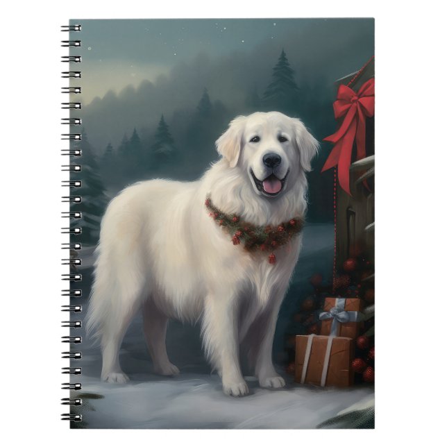 Carnet Chien des Pyrénées dans la neige de Noël (Devant)