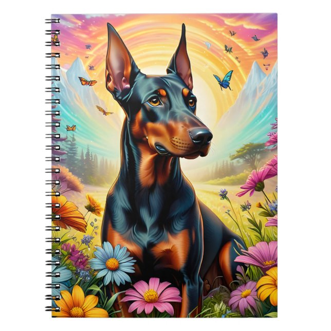 Carnet Chien Doberman, Fleurs Et Scène De Montagne (Devant)