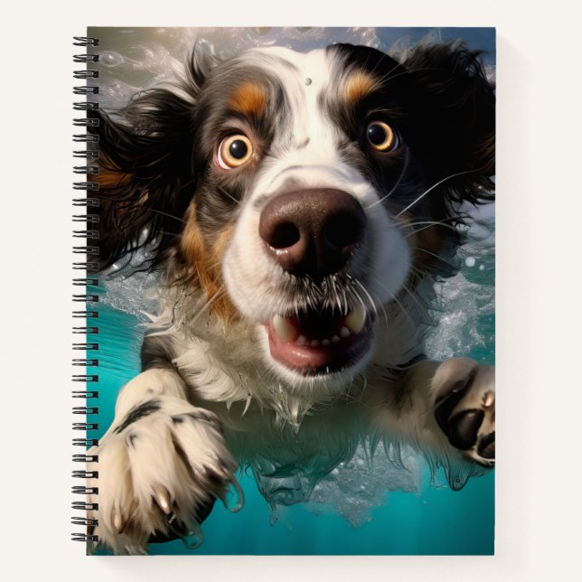 Carnet Chien Excité Nageant Sous L'eau Design (Devant)