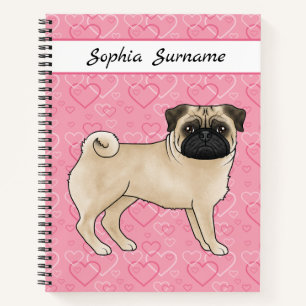 Carnet Chien Fawn Pug Mignon avec des balais et des cœurs