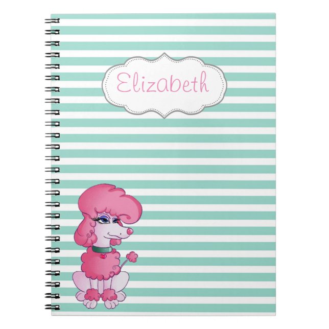 Carnet Chien Féminin Mignon sur Rayures Blanc Cassé - Per (Devant)