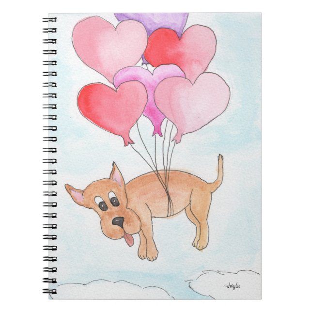 Carnet Chien flottant avec ballons en forme de cœur (Devant)