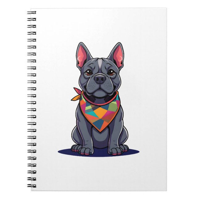 Carnet Chien Frenchie Pitbull mignon avec Art Bandana (Devant)
