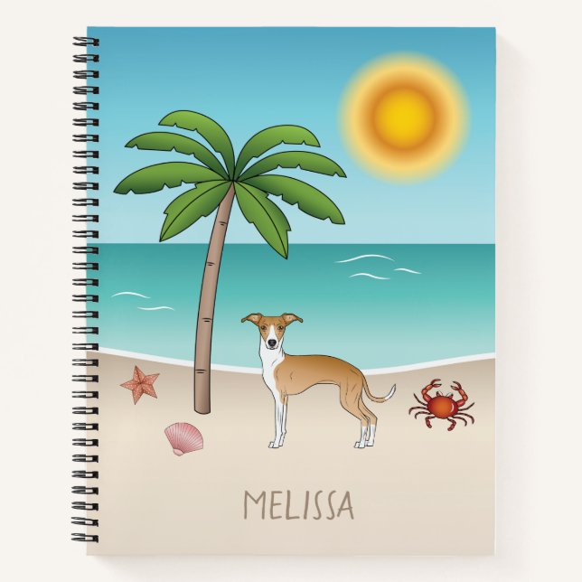 Carnet Chien Iggy Fauve Et Blanc Sur Une Plage Tropicale  (Devant)