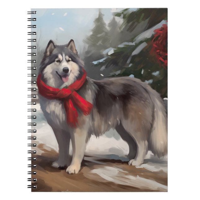 Carnet Chien malamué de l'Alaska en Noël de neige (Devant)