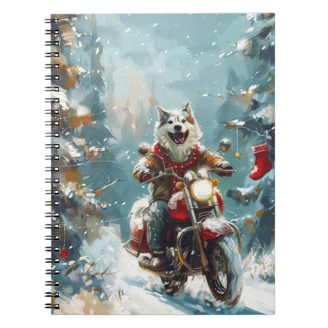 Carnet Chien Malamute d'Alaska à moto Noël (Devant)