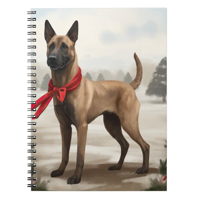 Carnet Chien Malinois Belge dans la neige de Noël (Devant)