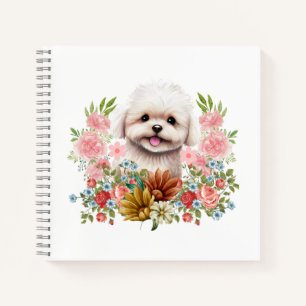 Carnet Chien maltais aux fleurs, Chien maltais mignon
