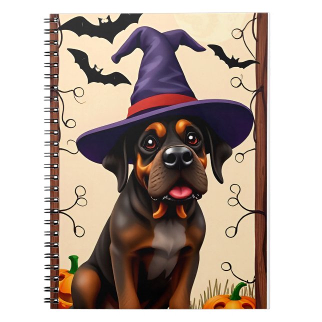 Carnet Chien mignon avec chapeau de sorcière (Devant)