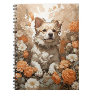 Carnet chien mignon dans les fleurs