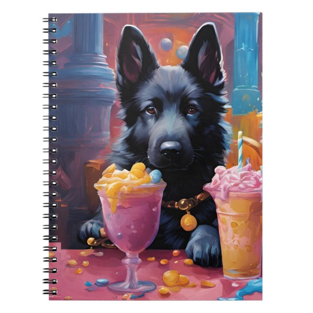 Carnet Chien noir allemand Shepherd, crème glacée (Devant)