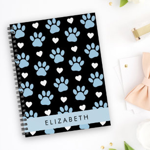 Carnet Chien Paws, Blue Paws, White Hearts, Votre Nom