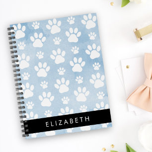 Carnet Chien Paws, White Paws, Blue Watercolor, Votre nom