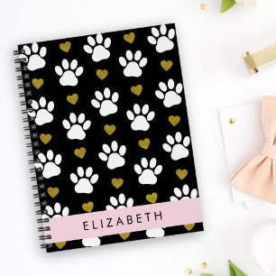 Carnet Chien Paws, White Paws, Gold Hearts, Votre Nom