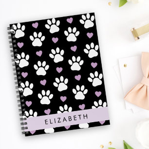 Carnet Chien Paws, White Paws, Lilac Hearts, Votre Nom