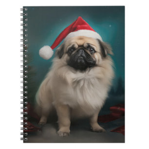 Carnet Chien pekingese pendant Noël de neige