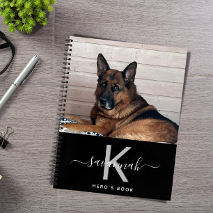 Carnet Chien photo personnalisée noir blanc monogramme