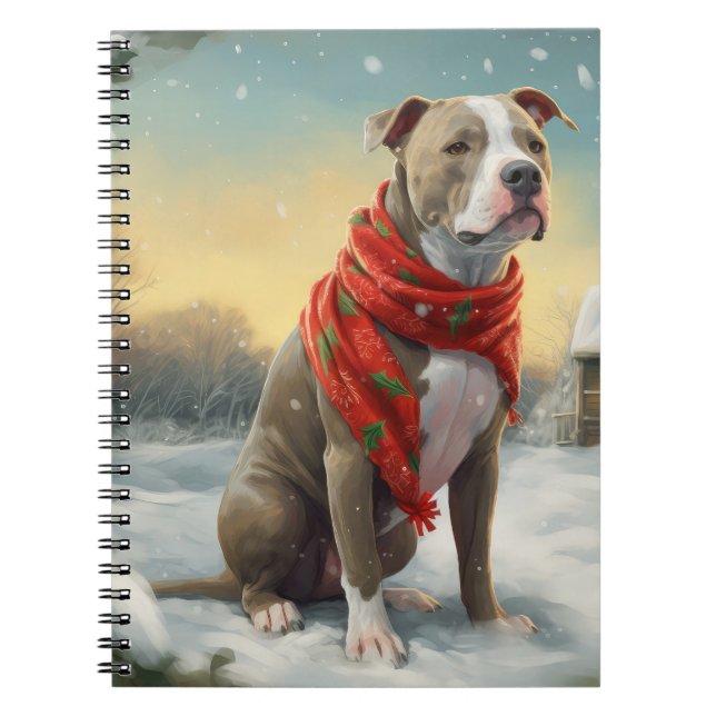 Carnet Chien Pitbull dans la neige de Noël (Devant)
